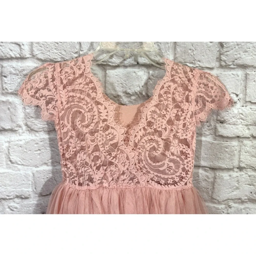 2Bunnies Girls 7/8 yr Paisley Lace Tulle Short Sleeve Maxi Flower Girl Dress NEW